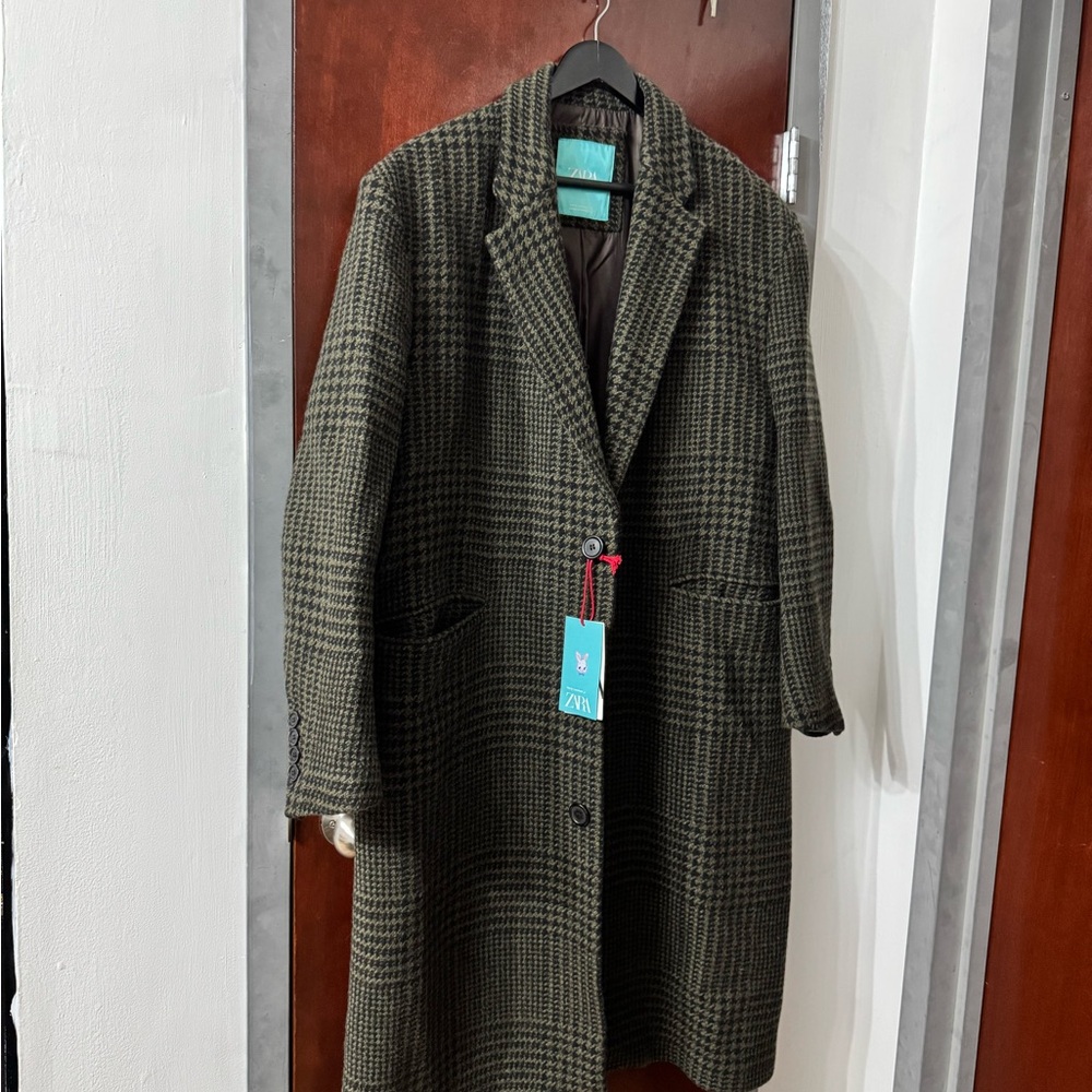 Zara Men's Checkered Trench Coat - Black and Gray